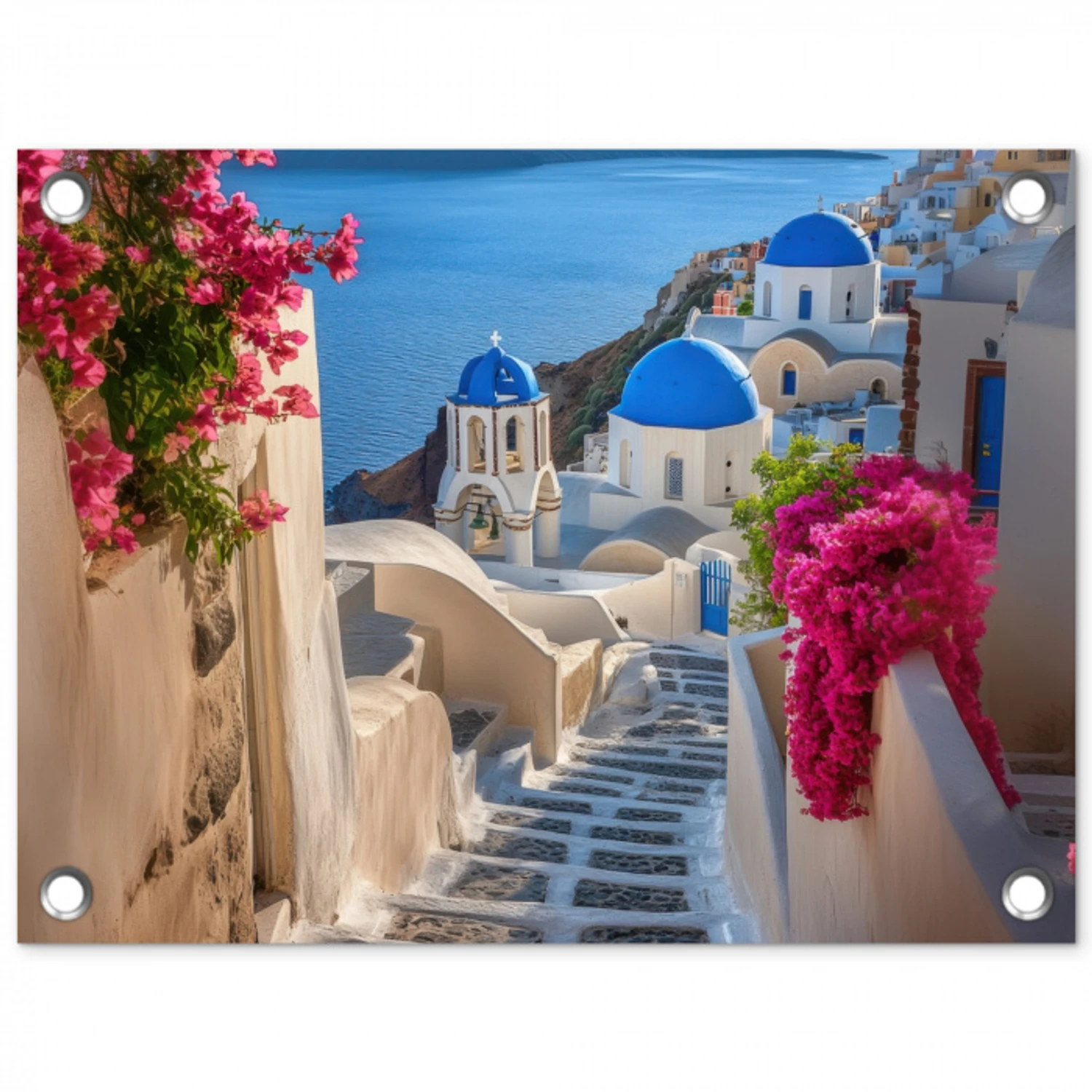 Santorini - Bloemen - Griekenland tuinposter los doek klein -3d