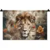 Leeuw - Wilde dieren - Planten - Natuur - Bloemen Wandkleed katoen klein -zz3d