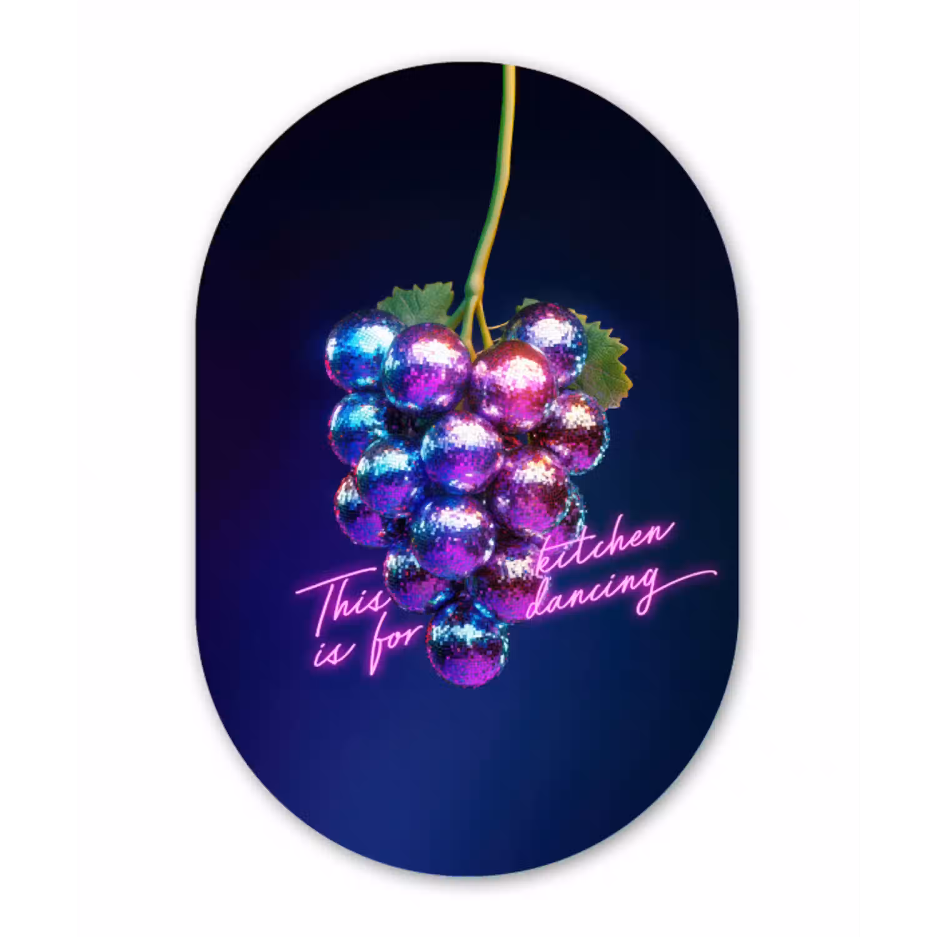Quote - Neon - Disco - Druiven Wandcirkel Ovaal Glas middel -3d