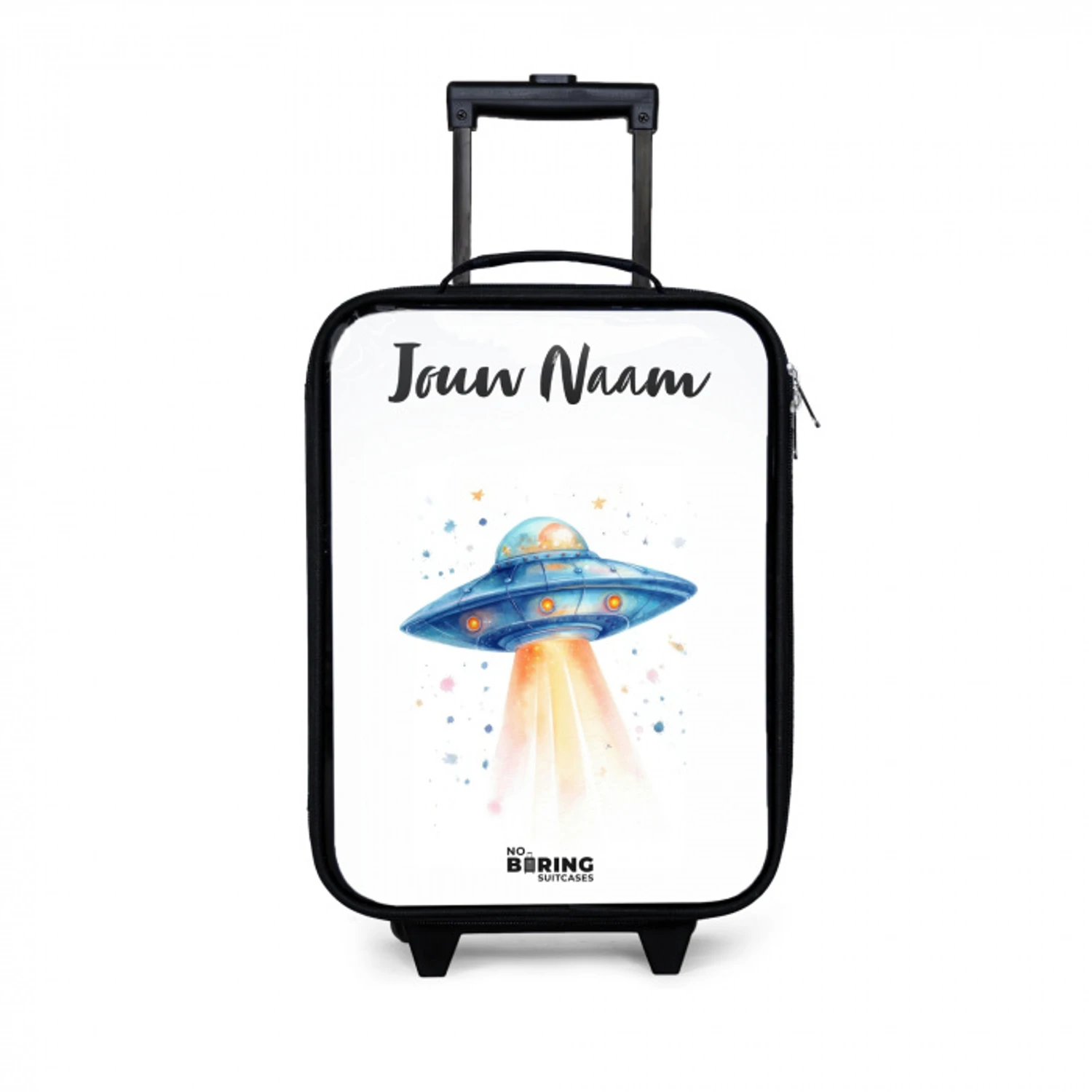 Blauw ruimteschip met lichtstraal Kinderkoffer - Zwart klein -3d