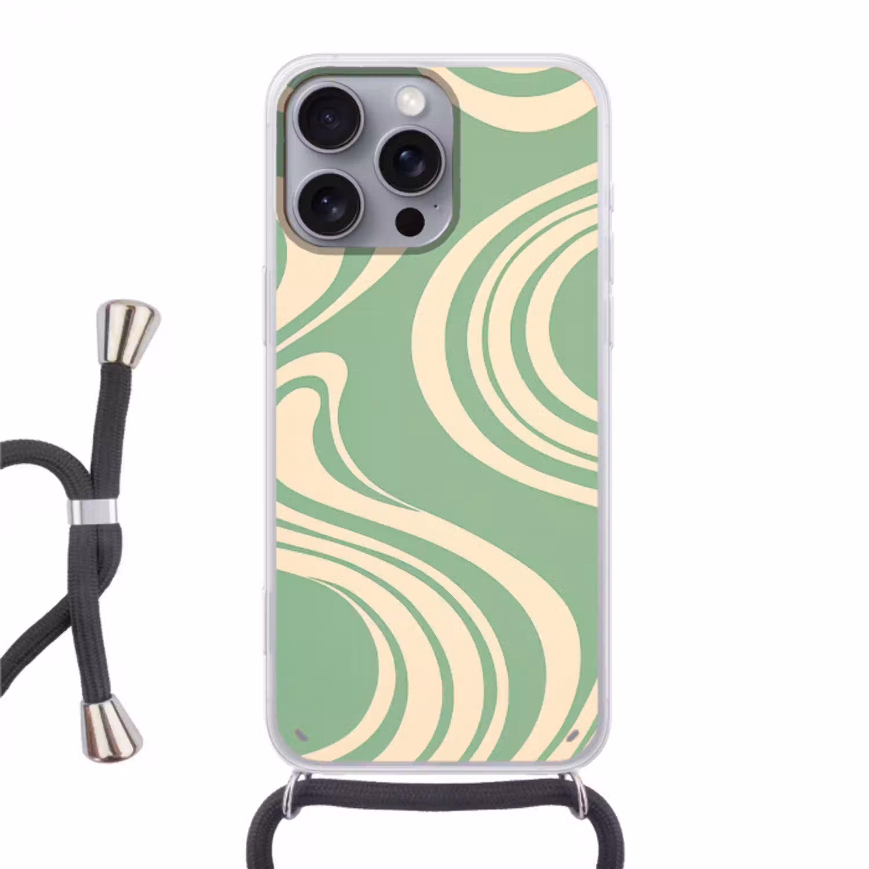 Golvende lijnen - Mintgroen - Dansende vormen Hoesje iPhone 16 Pro Max met koord klein -3d
