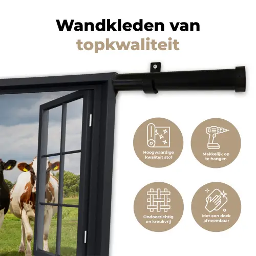 Doorkijk - Koe - Molen - Koeien - Weiland - Gras - Groen Wandkleed katoen klein -sfeer2