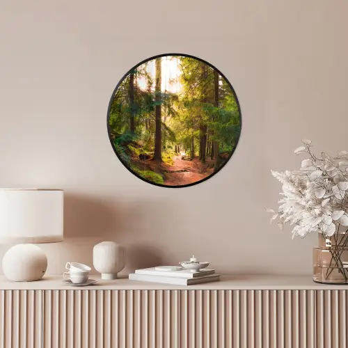 Bos - Pad - Bomen - Groen - Zon - Natuur Fotolijst rond zonder passe partout klein -sfeer3
