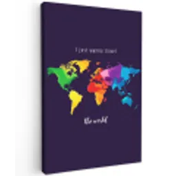Kleurrijk - Wereldkaart - Travel - Quote Tuinposter op houten frame 2 cm dik middel -3d