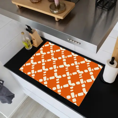 Oranje - Ruitpatroon - Wit Inductie beschemer met haakjes klein 777 -sfeer1