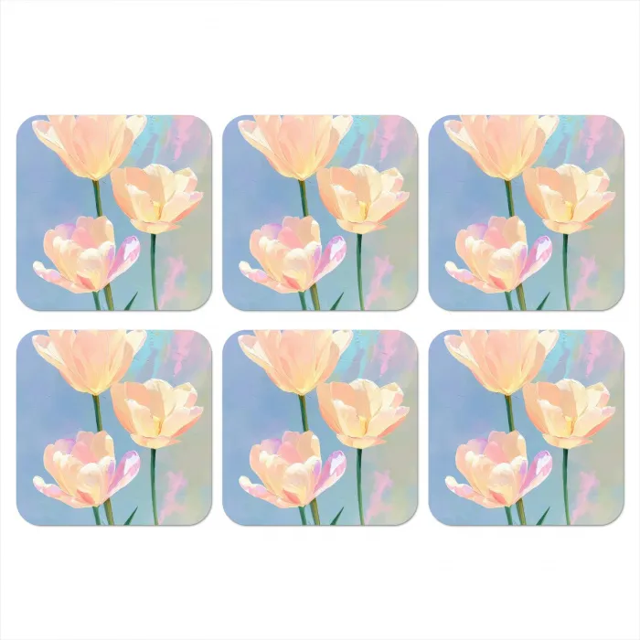Tulpen - Roze accenten - Blauw onderzetter kurk middel -3d