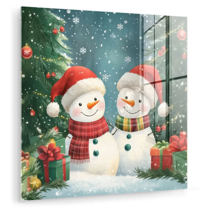 Sneeuwpop - Kerstsneeuw - Groen - Rood plexiglas 5mm klein -zzzproduct_nieuw