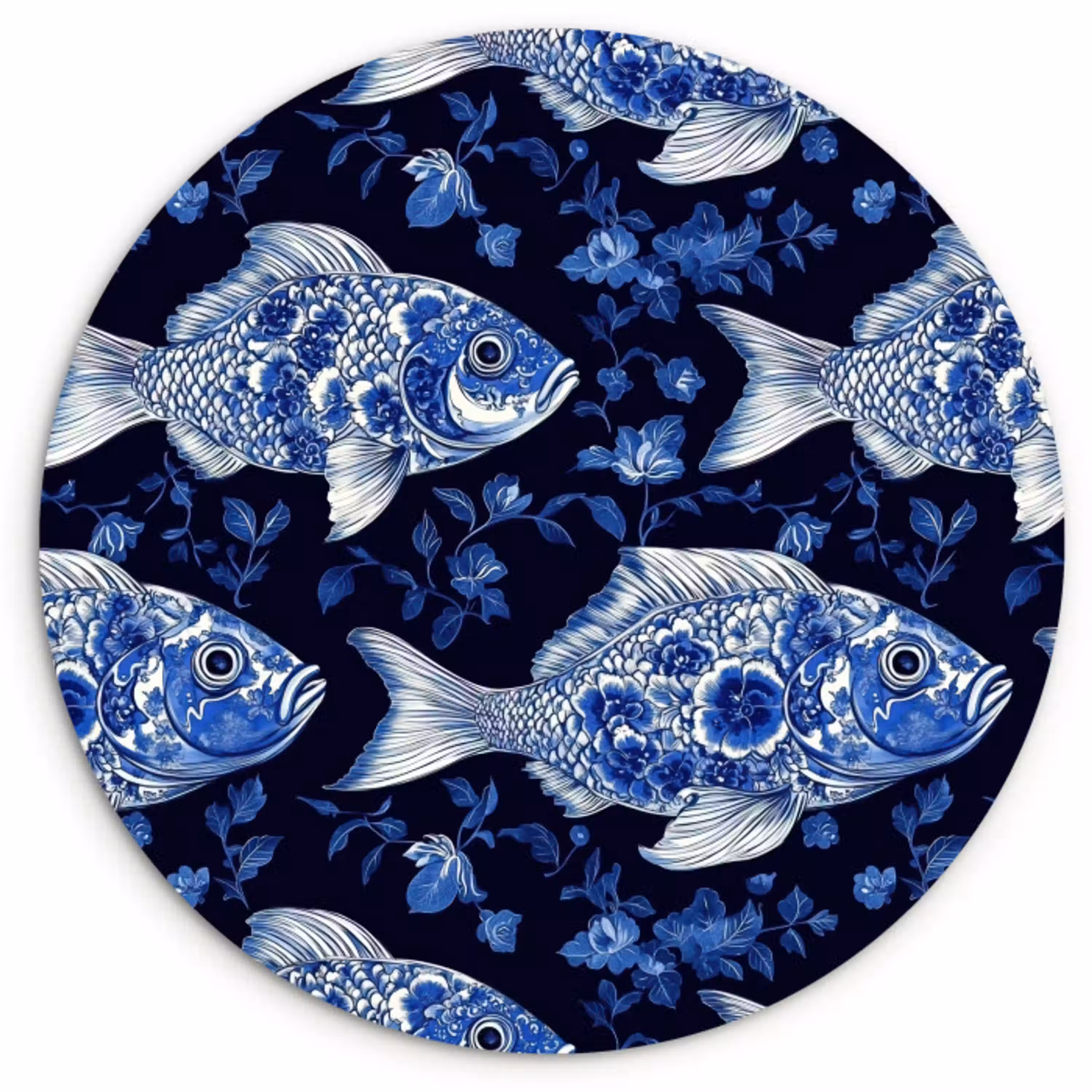 Vissen - Bloemen - Blauw Wandcirkel kunststof plaat 5mm dik klein 188 -3d