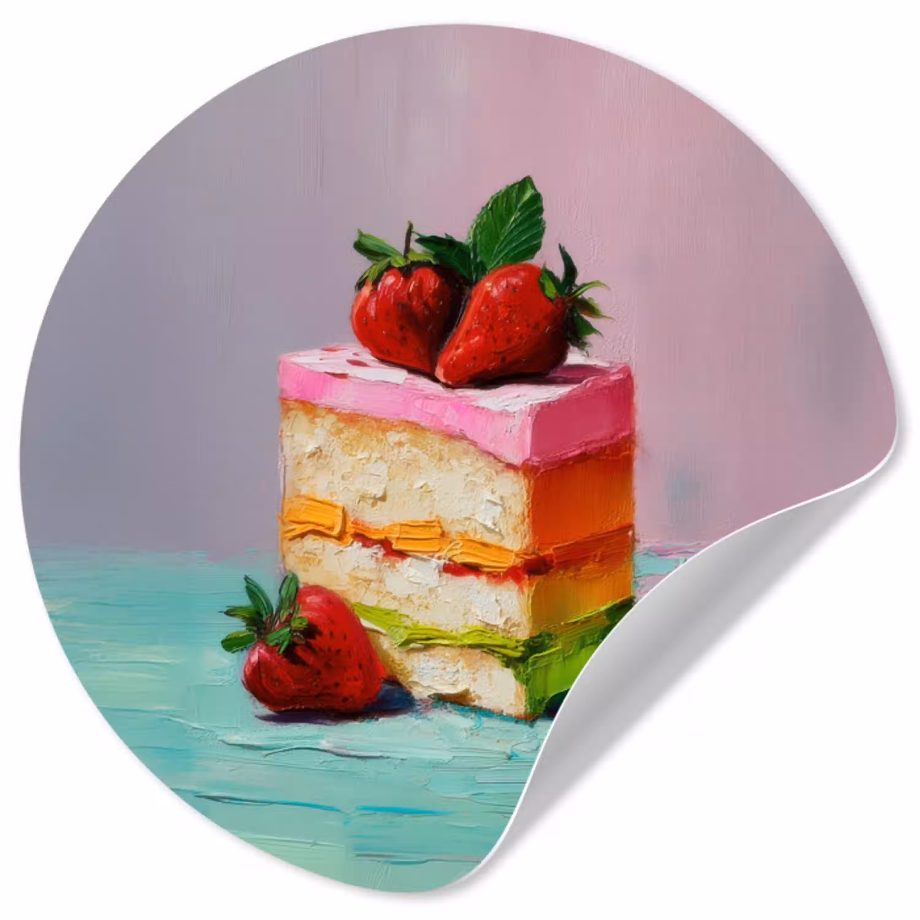 Taartje - Aardbeien - Glazuur - Kleurrijk Wandcirkel behangsticker klein -3d