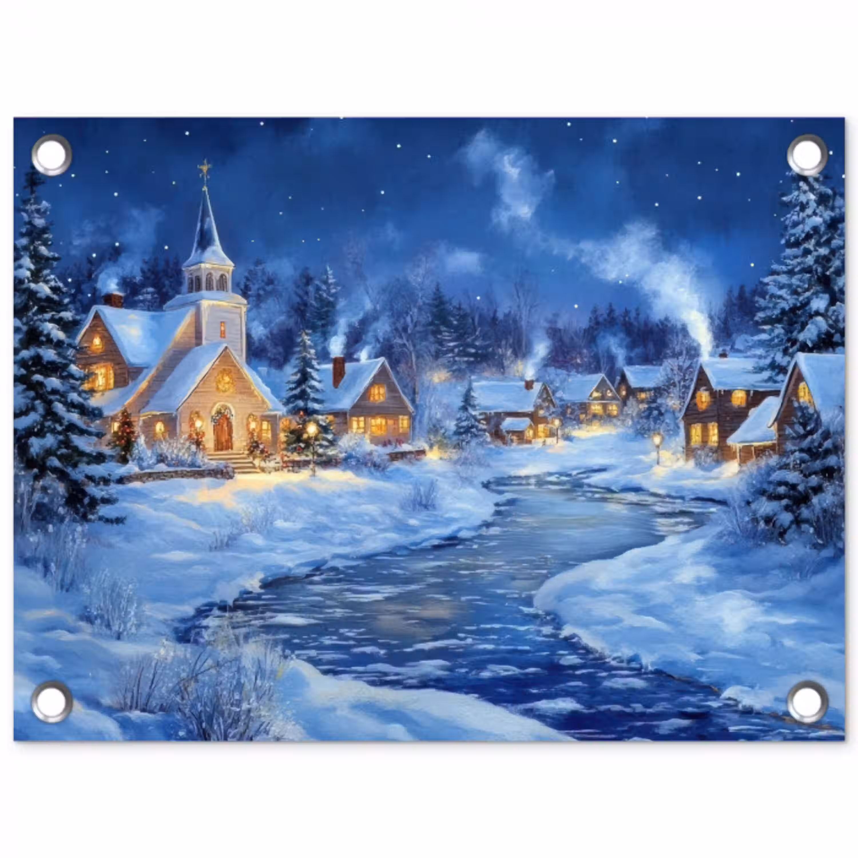 Winteravond - Kerstdorp - Donker tuinposter los doek klein -3d
