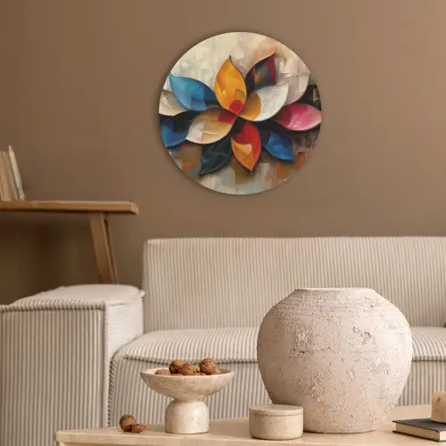Bloem - Abstract - Kleurrijk - Bladeren Akoestische PET Vilt - Rond klein -sfeer1