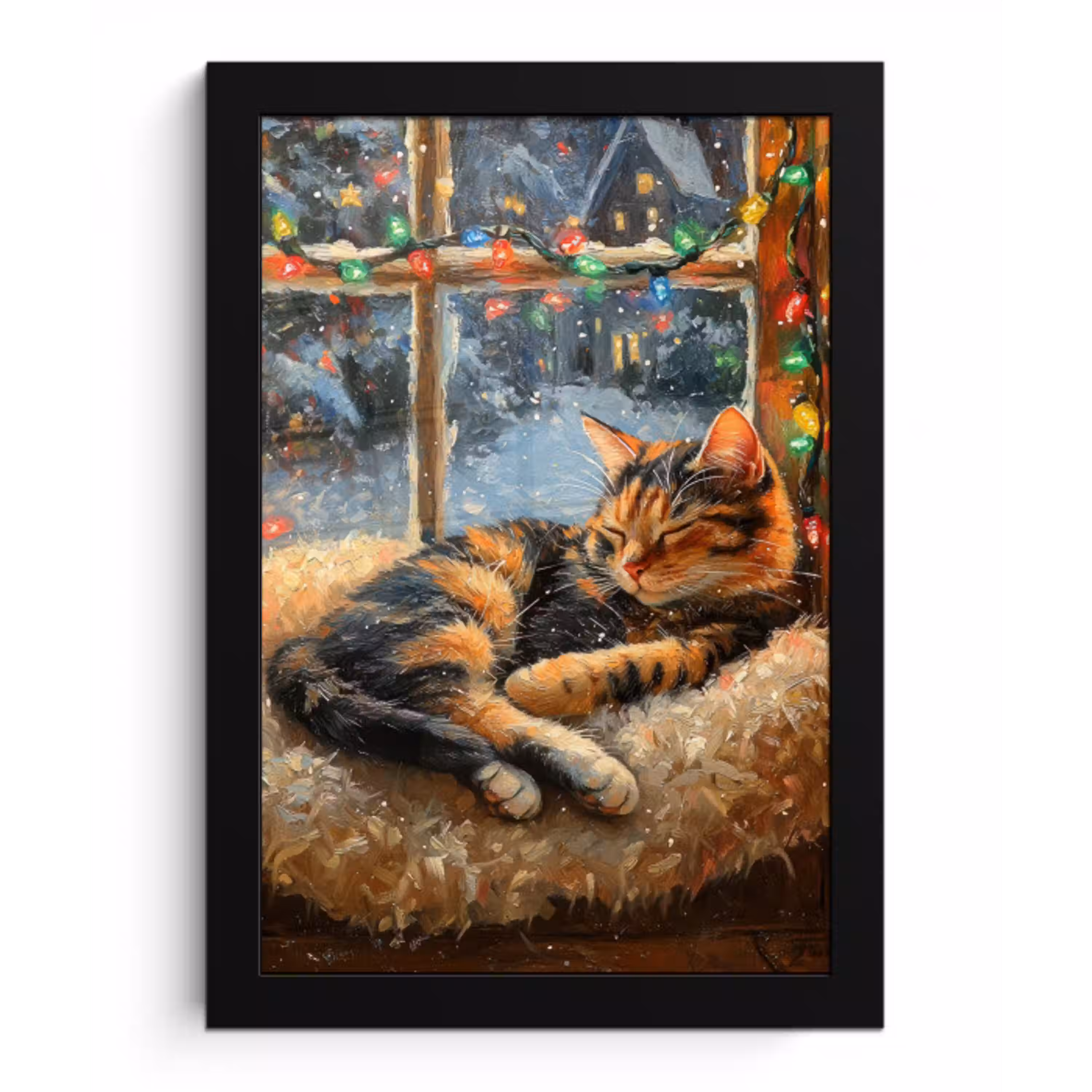 Kat - Kerst - Winter - Dier fotolijst zwart zonder passe partout klein -3d