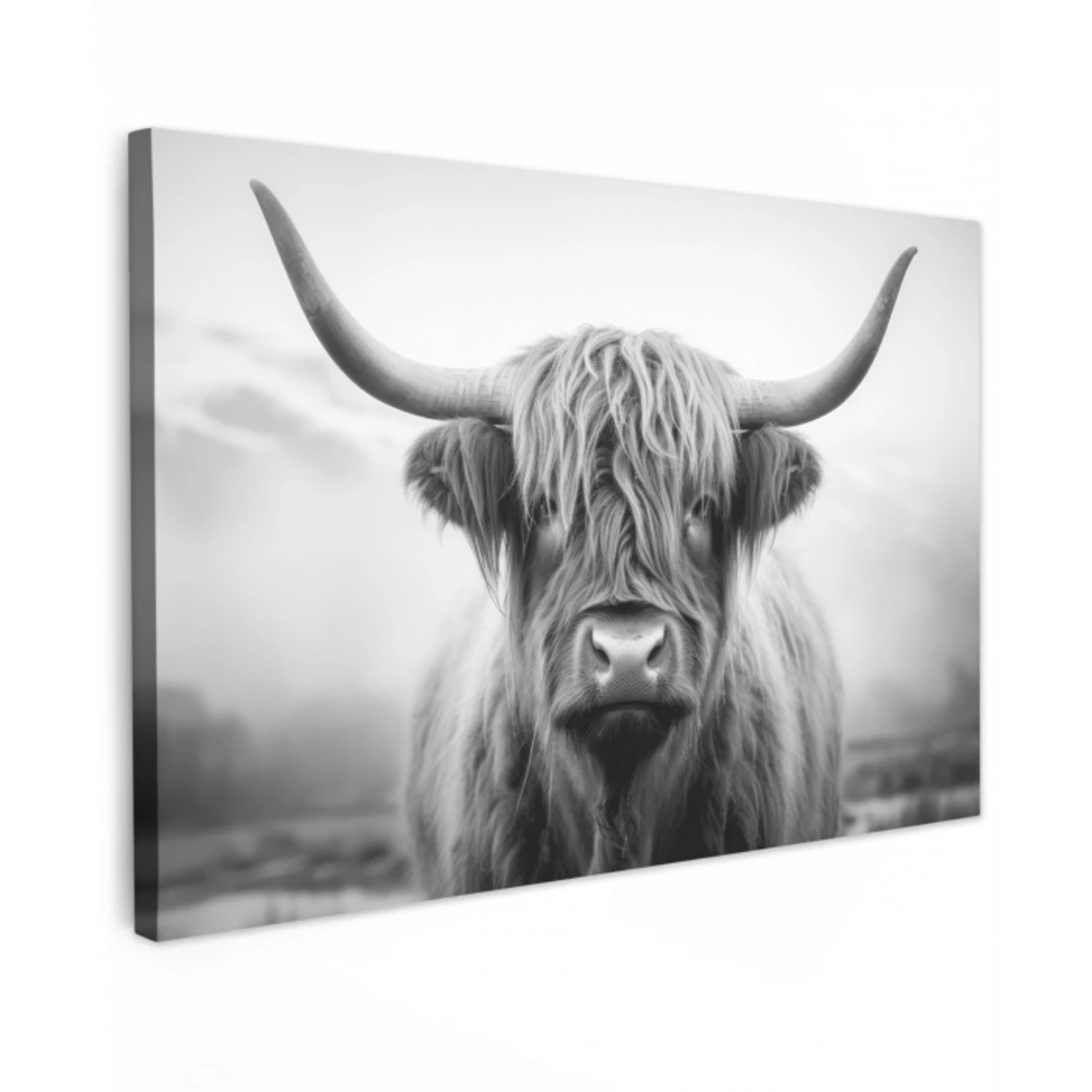 Schotse hooglander - Mist - Zwart - Wit canvas 2cm klein -z3d
