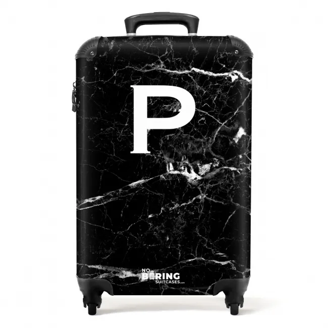 Suitcase - Marble print - Letter P - Black