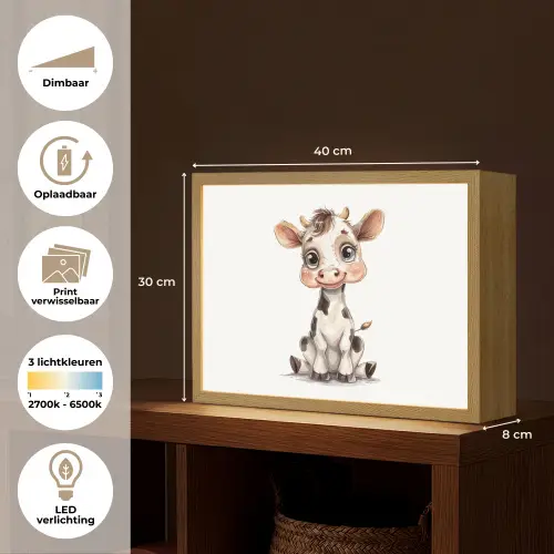 Koe - Baby dier - Boerderij dieren Light Box met batterij (Wandlamp kind) middel -USP_websiteoverzichtNL
