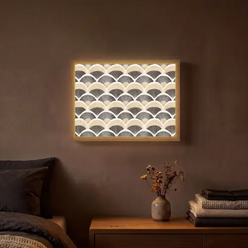 Waaier - Patroon - Zwart - Beige Light Box met batterij (Wandlamp) middel 907 -sfeer4