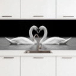 Zwanen - Hart - Zwart - Wit keuken achterwand 2 middel -3d