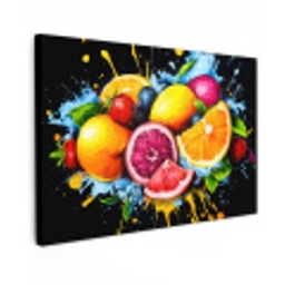 Fruit - Graffiti - Kleurrijk - Sinaasappel - Aardbei - Abstract Tuinposter op houten frame 2 cm dik klein -3d