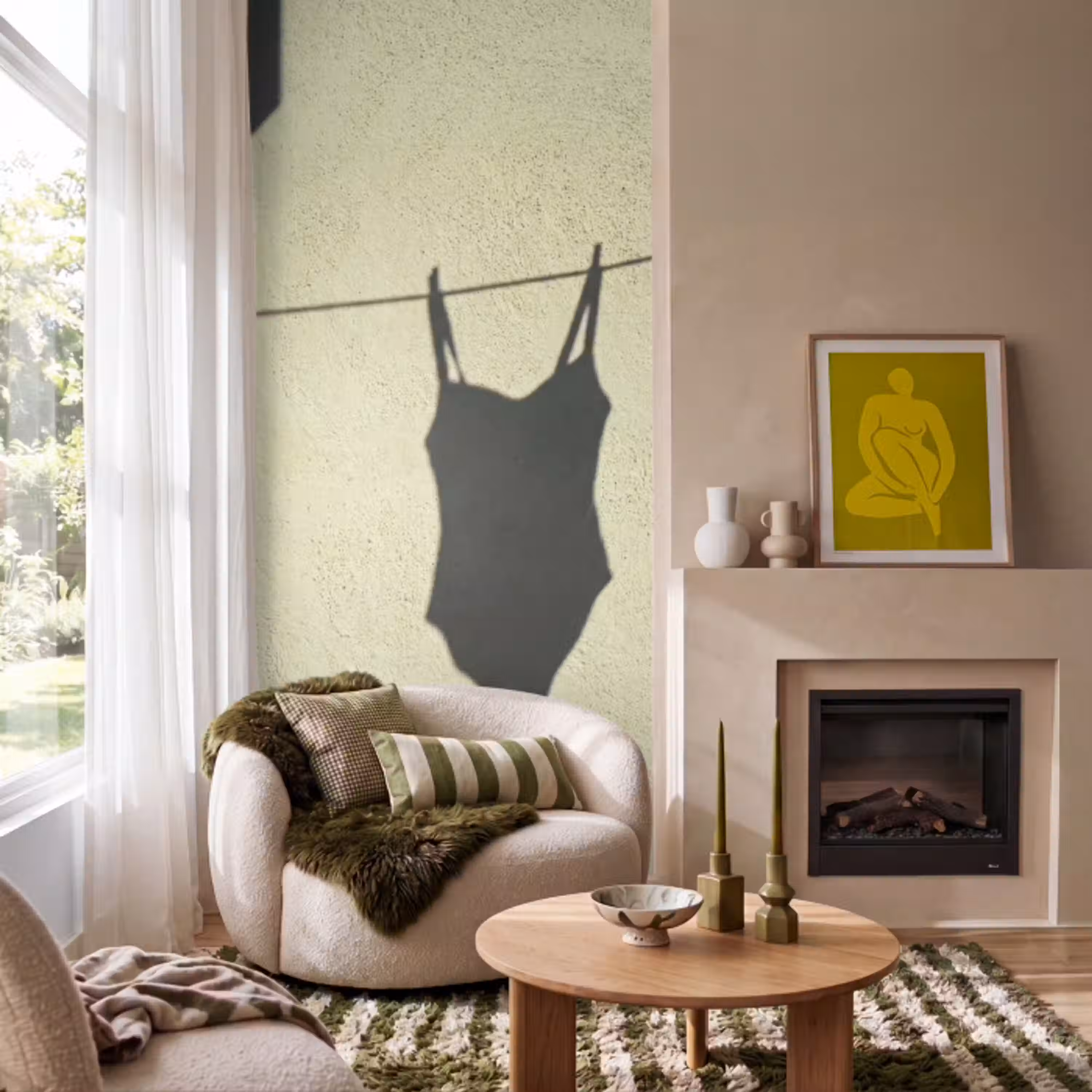 Badpak - Schaduw - Muur - Zomer - Minimalistisch Behang Vlies klein -sfeer2