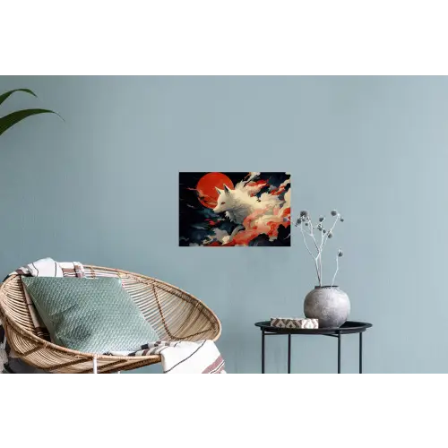 Witte vos - wolken - maan Muursticker klein -plant