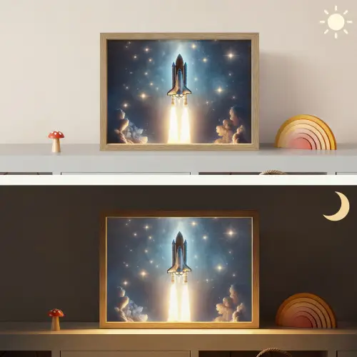 Ruimtevaart - Raket - Space - Sterren Light Box met batterij (Wandlamp kind) middel -sfeer3_kind