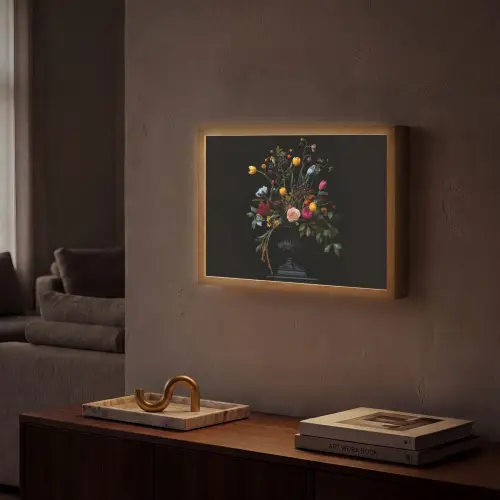 Klassiek - Vaas - Boeket - Bloemen Light Box met batterij (Wandlamp) middel -sfeer1