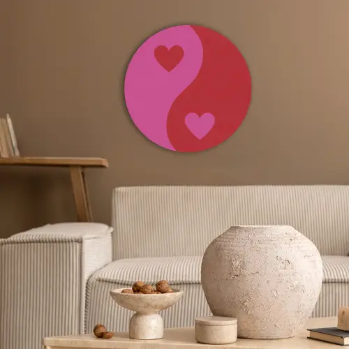 Minimalistisch - Rood - Roze - Hartjes Akoestische PET Vilt - Rond klein -sfeer1