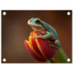 Close-up - Kikker - Tulp - Rood tuinposter los doek klein -3d