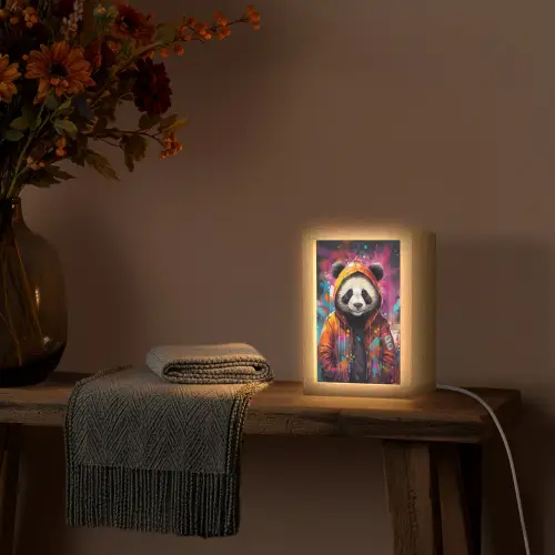 Panda - Jas - Graffiti - Oranje Light Box met kabel (Tafellamp) klein -sfeer4