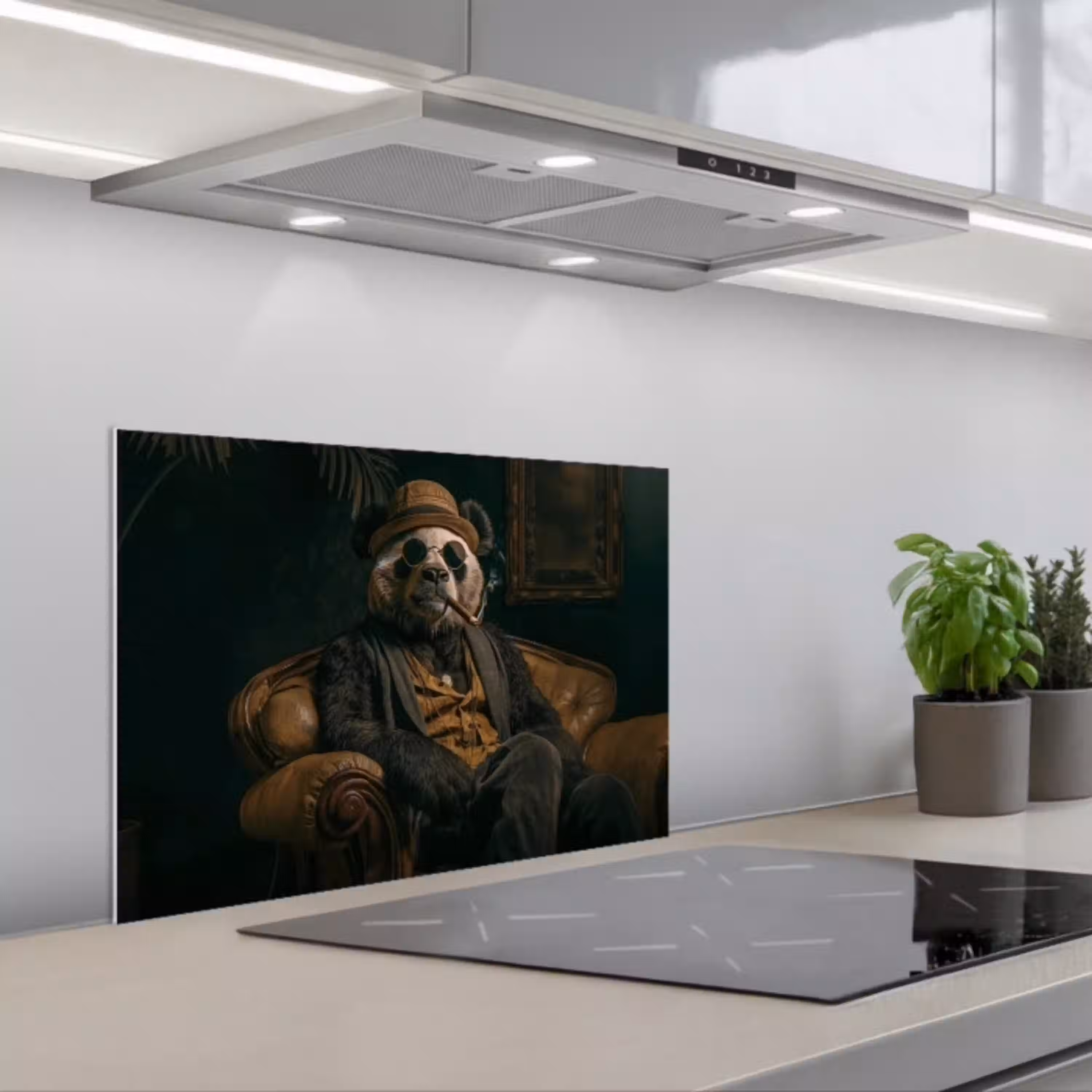 Panda - Hoed - Bril - Pak keuken achterwand spatscherm klein -3d_schuin