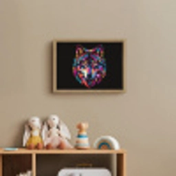 Wolf - Kleurrijk - Zwart - Dieren - Neon Light Box met batterij (Wandlamp kind) middel -sfeer2_kind
