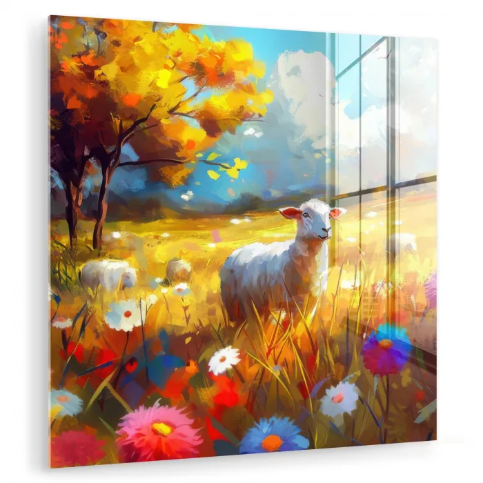Schaap - Weide - Bloemen plexiglas 5mm klein -zzzproduct_nieuw