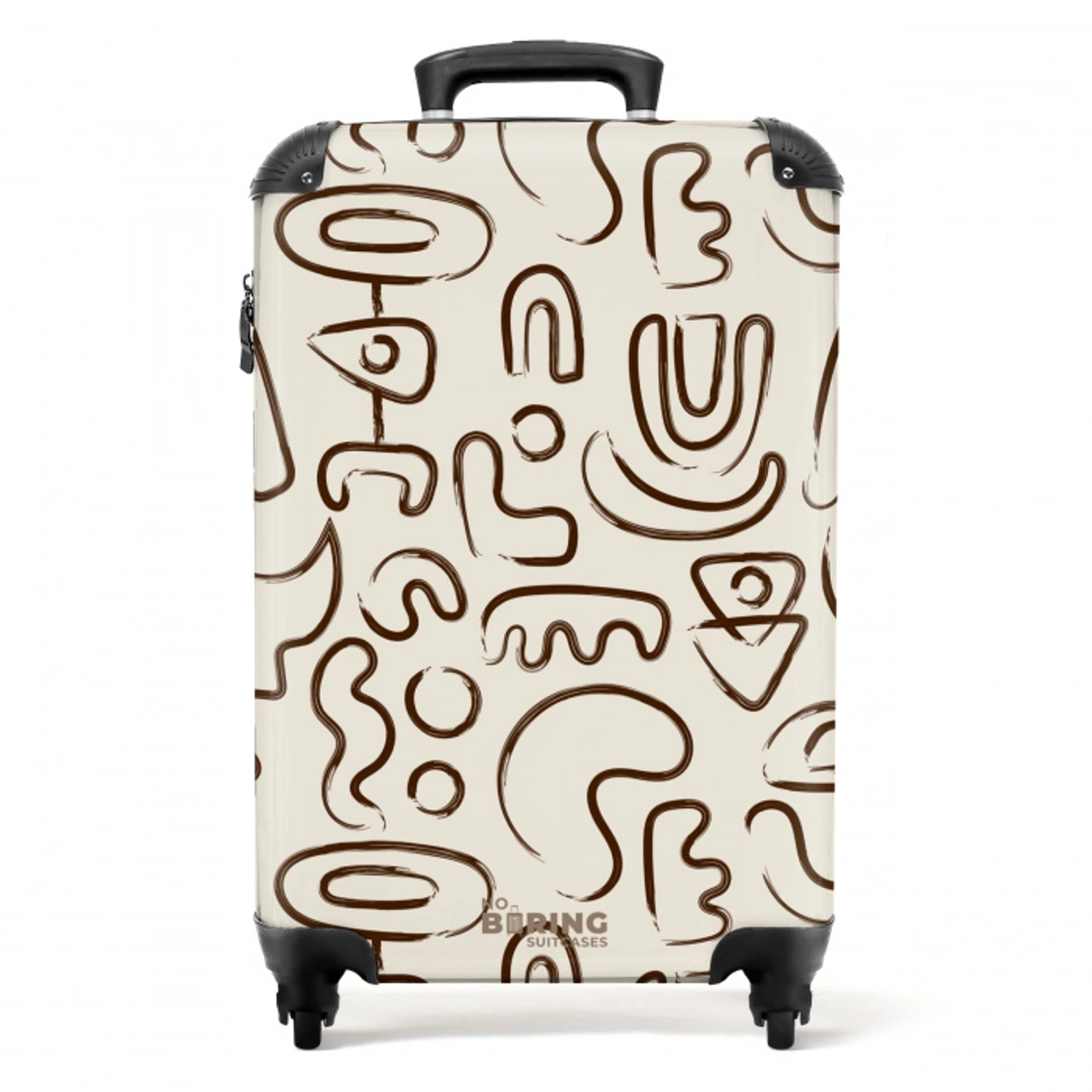 Donkerbruine abstracte vormen op beige NBS - Handbagage koffer - Volwassenen Unisex middel -productfoto_recht