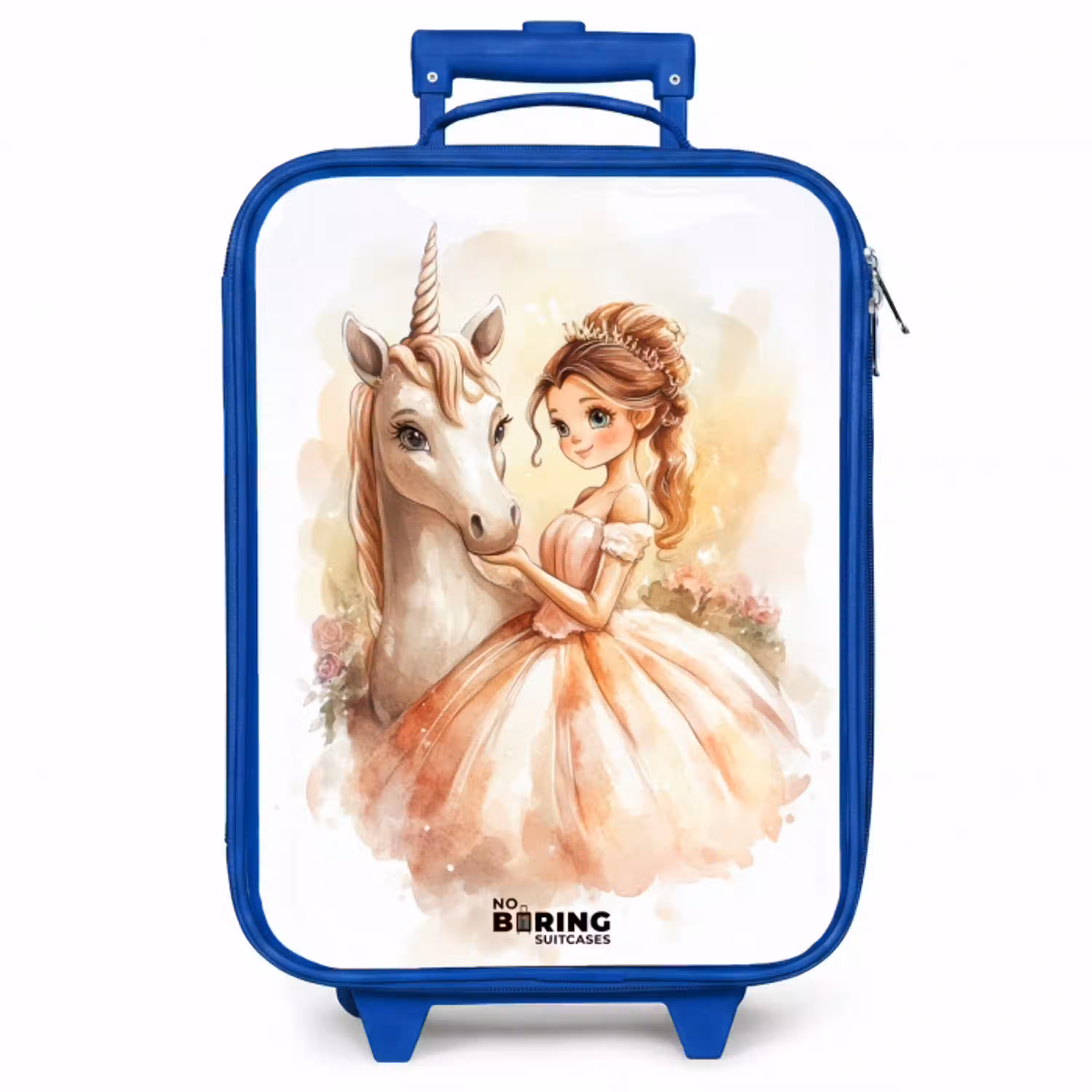 Prinses in jurk met witte eenhoorn Kinderkoffer - Blauw klein -zzz_website3d
