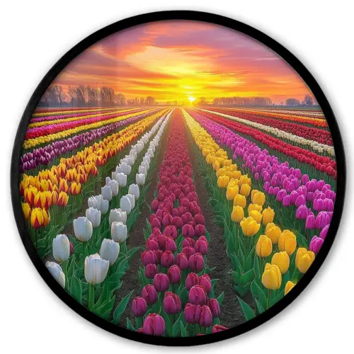 Tulpenveld - Zonsondergang - Kleurrijk Fotolijst rond zonder passe partout klein -3d