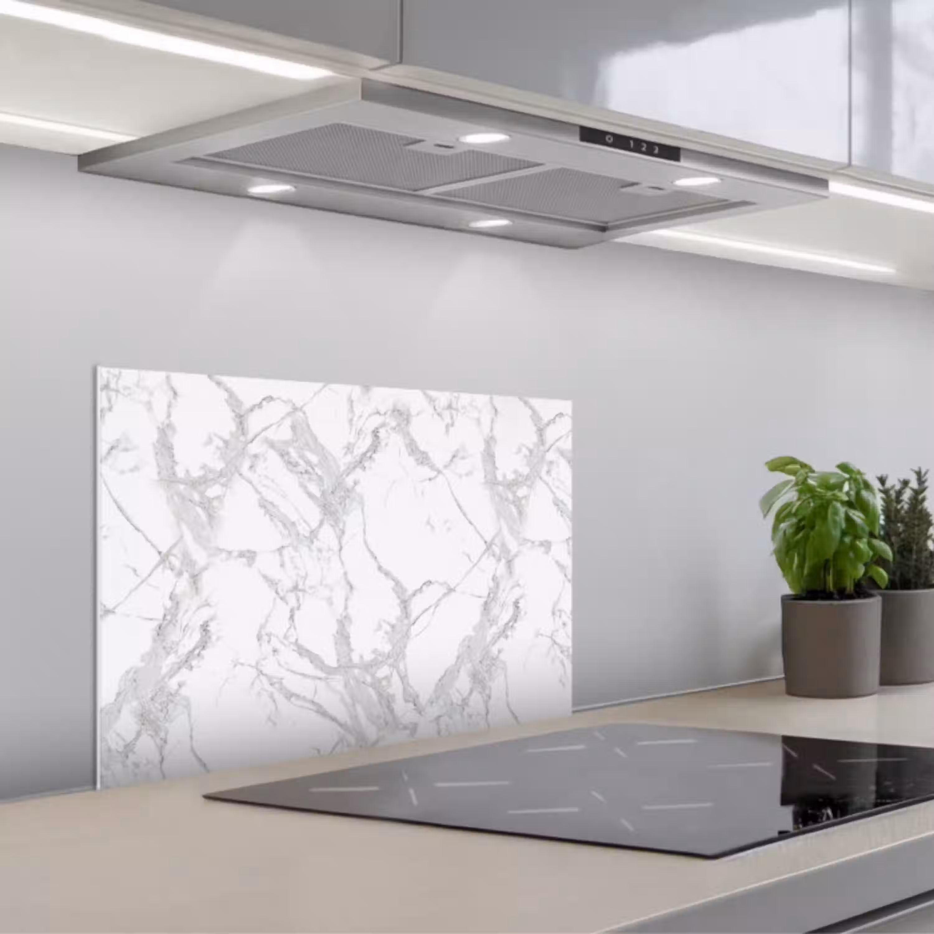 Marmer - Zuiver - Grijs - Aders keuken achterwand spatscherm klein 900 -3d_schuin