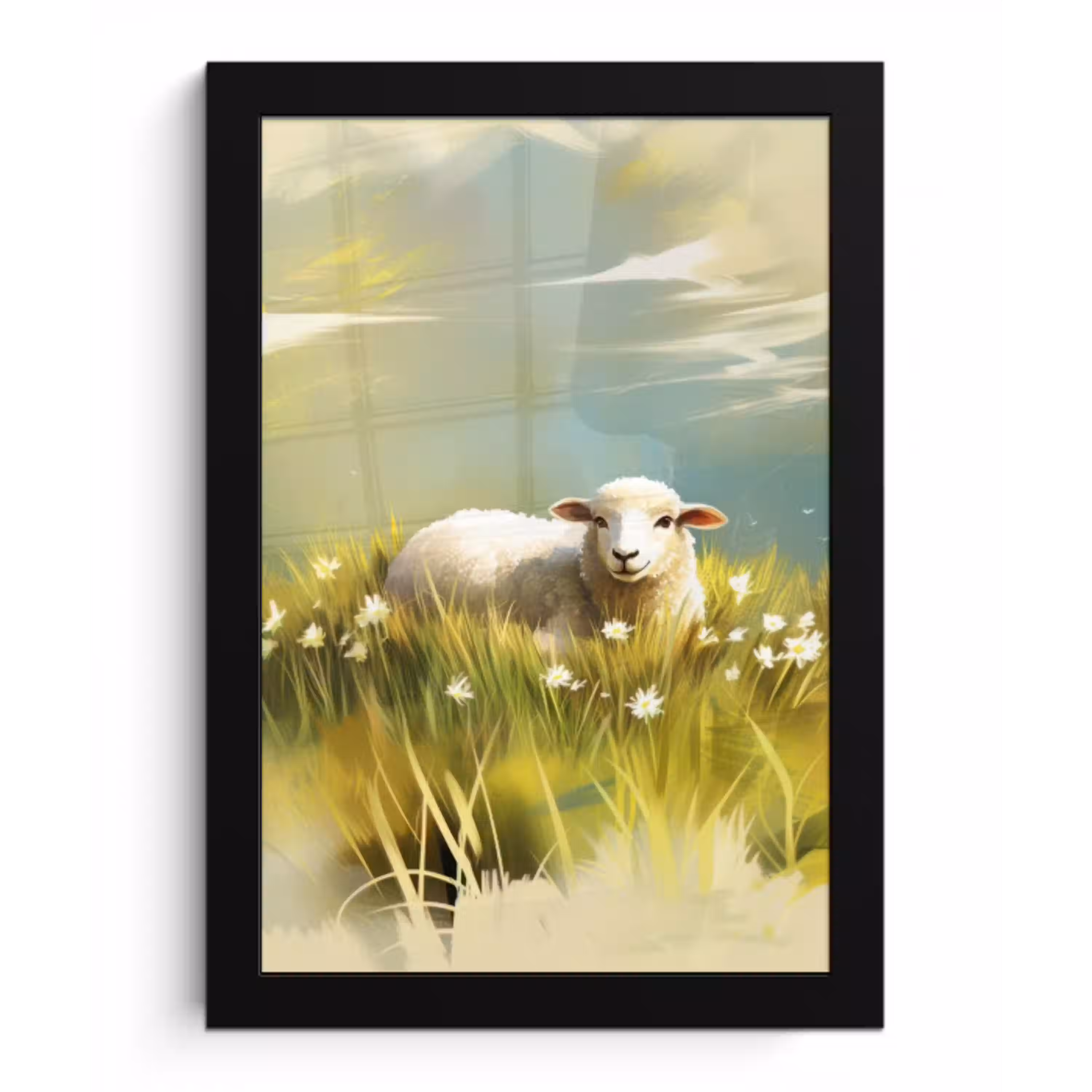 Schaap - Weide - Groen fotolijst zwart zonder passe partout klein -3d