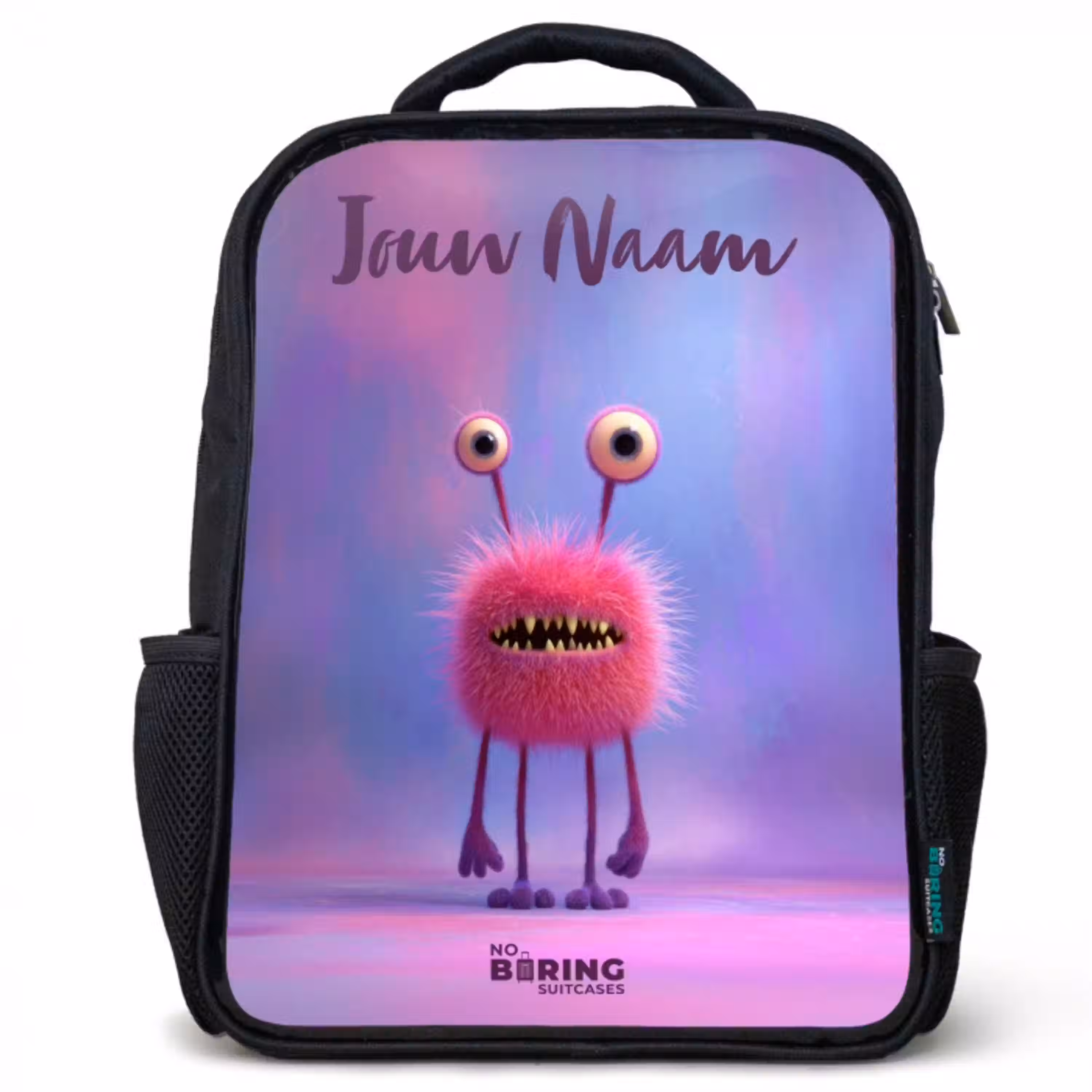 Roze harig monster met grote ogen Rugzak - Zwart middel -3d
