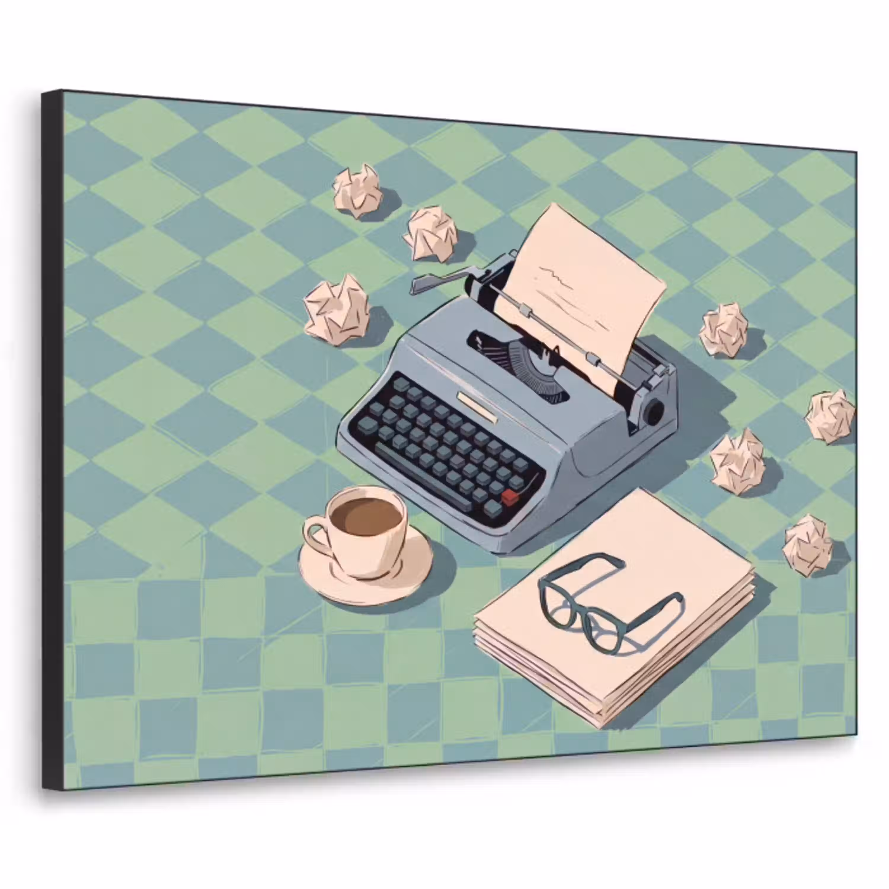 Typemachine - Kantoor - Vintage - Illustratie - Groen Textielframe zwart klein -3d