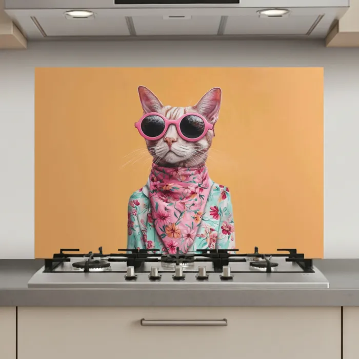 Zonnebril - Kat - Sjaal - Bloemen keuken achterwand spatscherm klein -3d_website