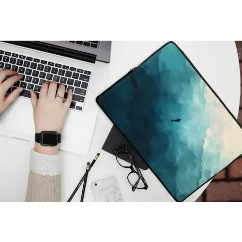 Zee - Silhouet - Abstract - Blauw laptophoes neopreen klein -bureau