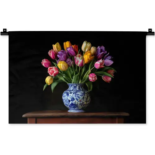 Tulpen - Kleuren - Hout - Vaas Wandkleed katoen klein -zz3d