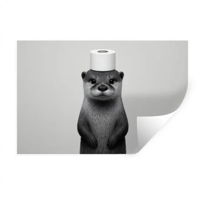 Otter - WC rol - Zwart - Wit Muursticker klein -3d