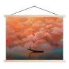 Zee - Boot - Wolken - Oranje textielposter latten blank klein -3d