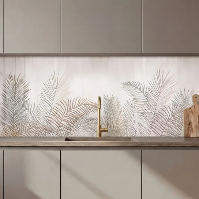 Küchenrückwand - Blätter - Beige - Botanisch - Vintage
