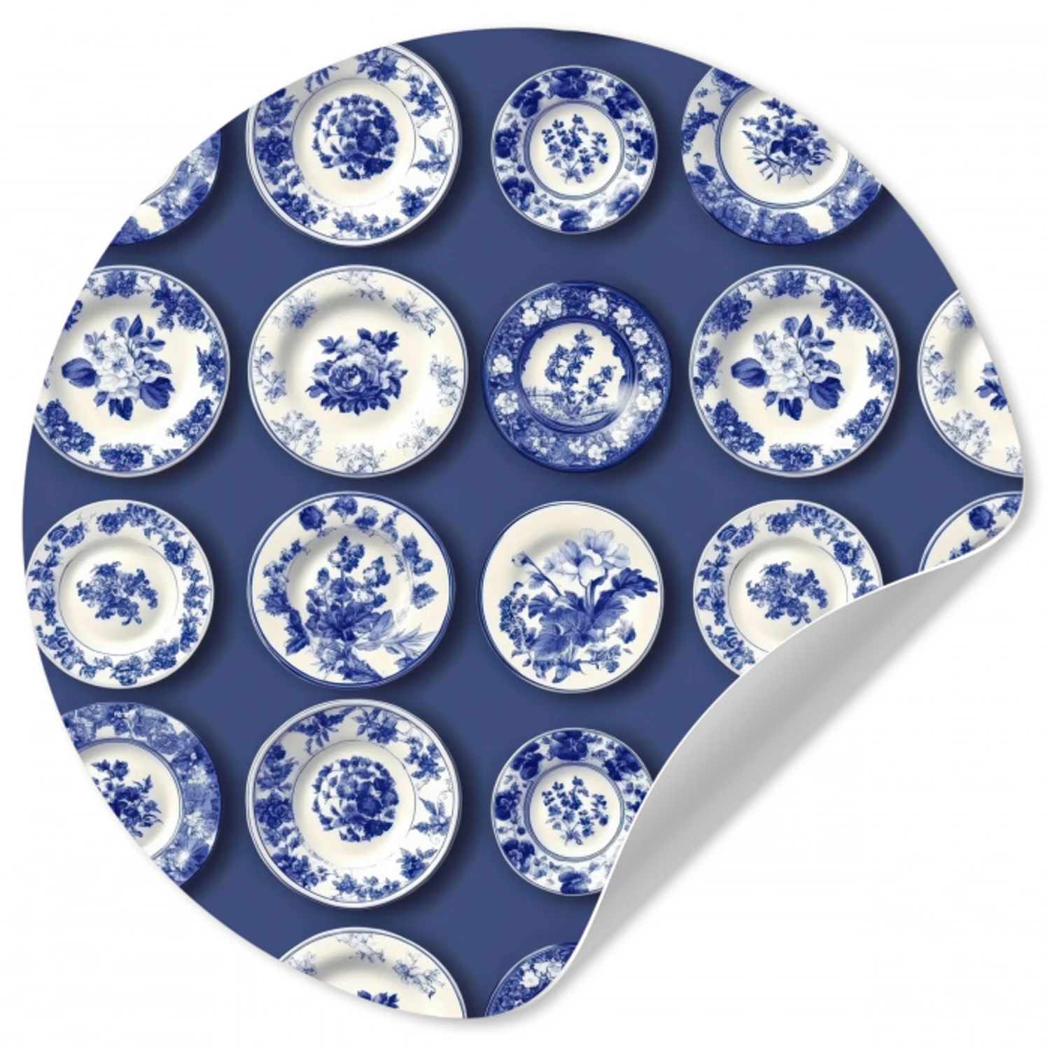 Borden - Floraal - Blauw Wandcirkel behangsticker klein 186 -3d