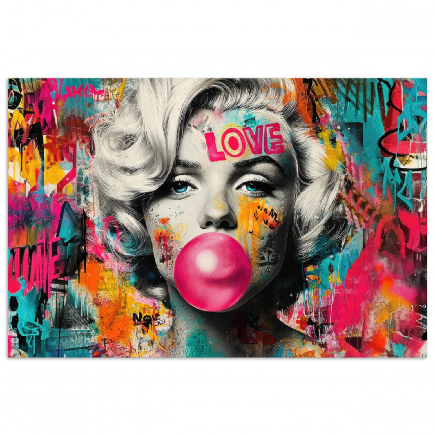 Vrouw - Kauwgom - Graffiti - Neonkleuren poster papier klein -3d