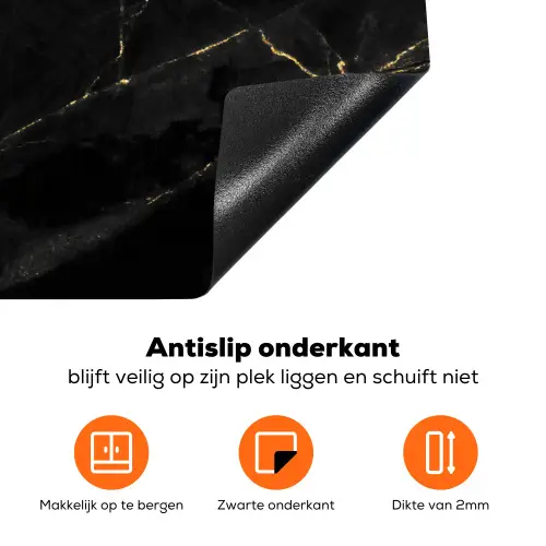Marmer - Zwart - Goud - Chic - Marmerlook - Design Inductie beschermer vinyl 3mm klein -zzzzzzz-td-onderkant
