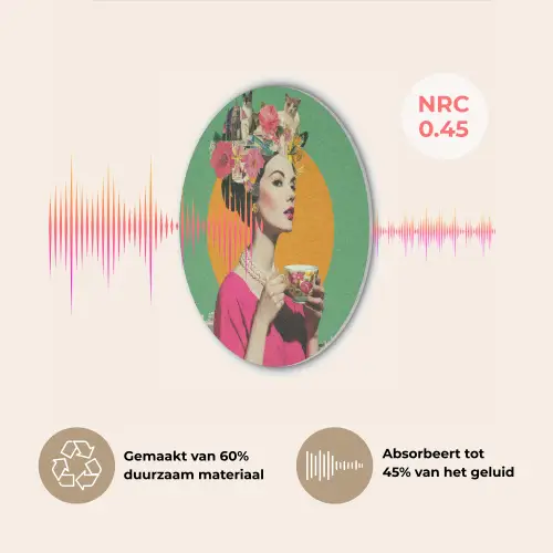 Retro - Vrouw - Stad - Zon Akoestische PET Vilt - Rond klein -USP_NL