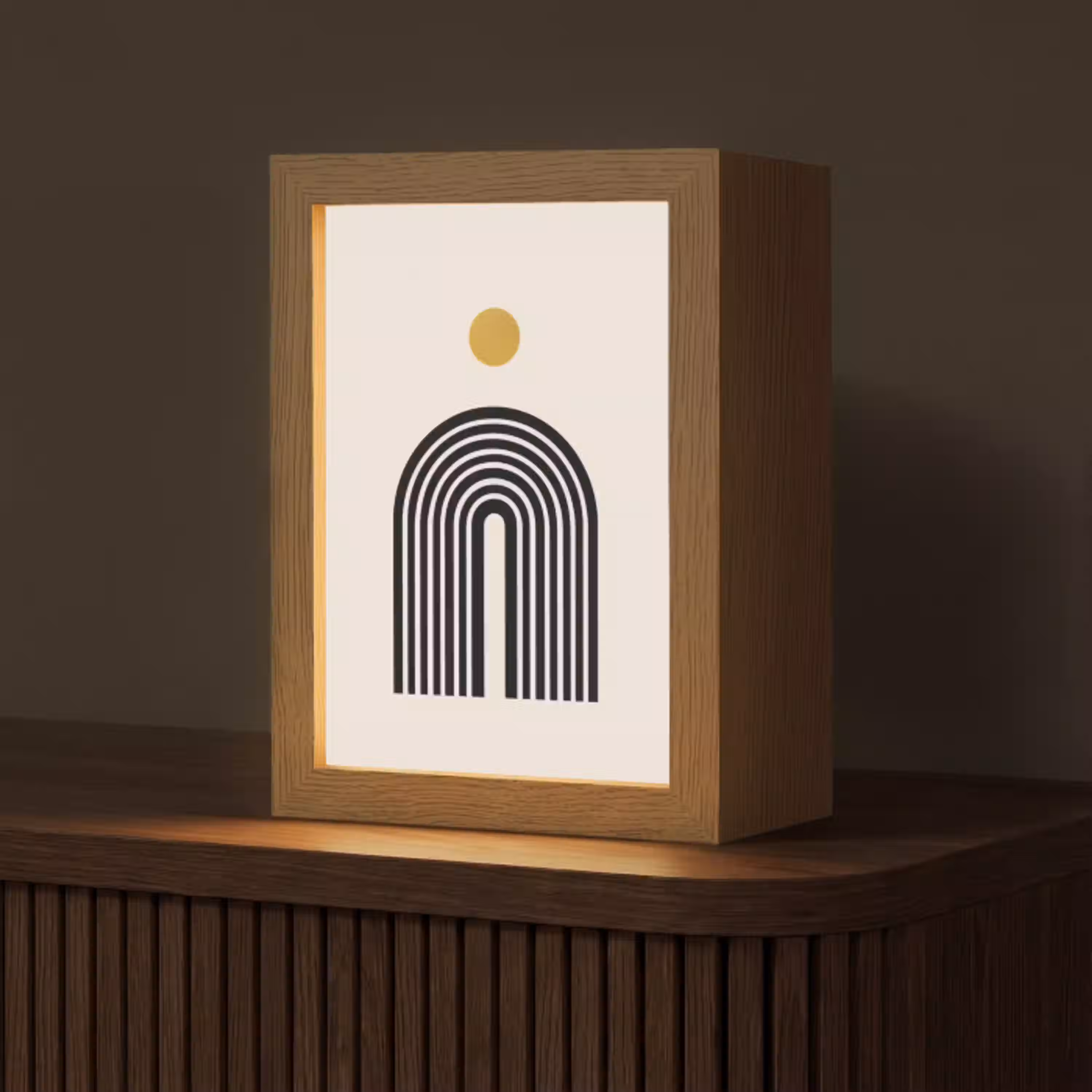 Minimalistisch - Zwarte boog - Gouden cirkel Light Box met kabel (Tafellamp) klein -z3d_website